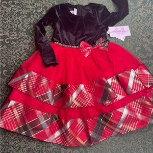 NWT 5t tutu bonnie jean plaid holiday velvet twirl dress Christmas boutique red